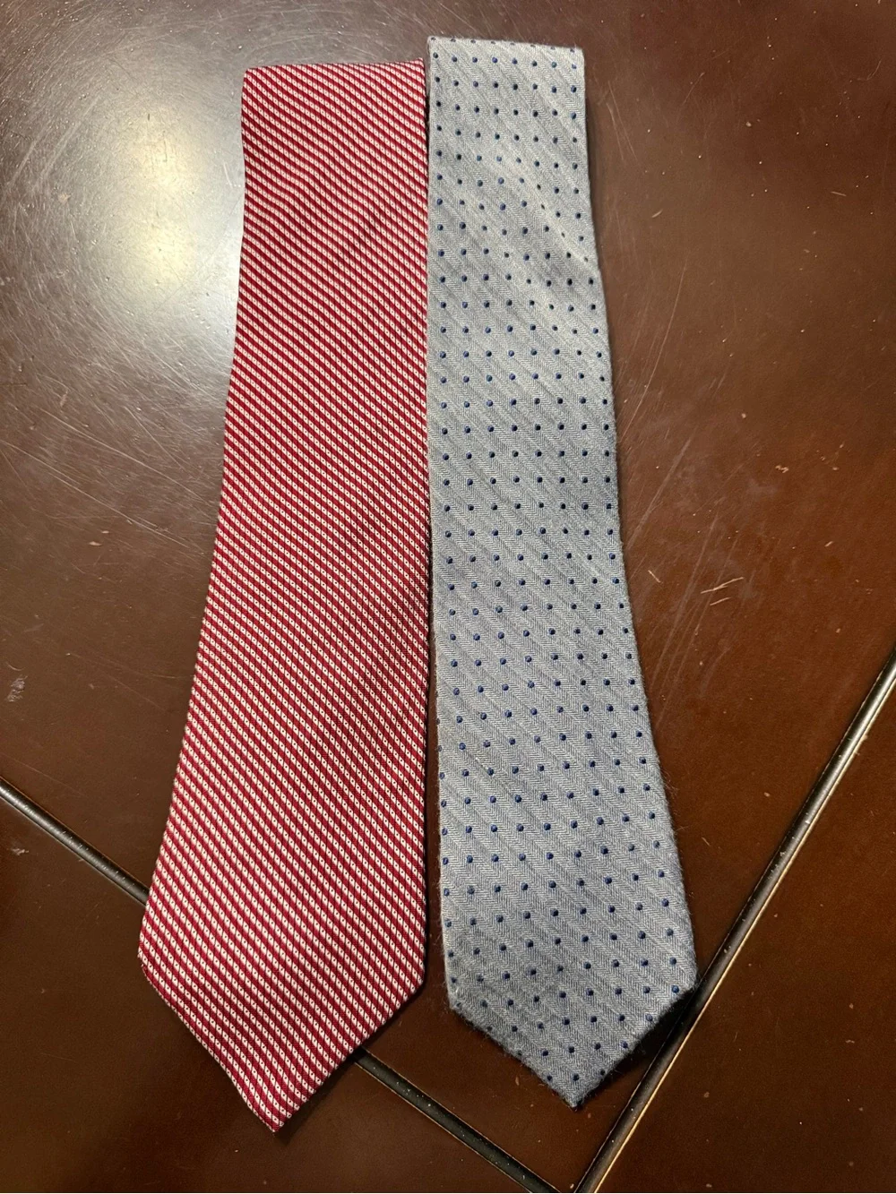 Tommy Hilfiger Red Striped & Light Gray Dot Tie Duo